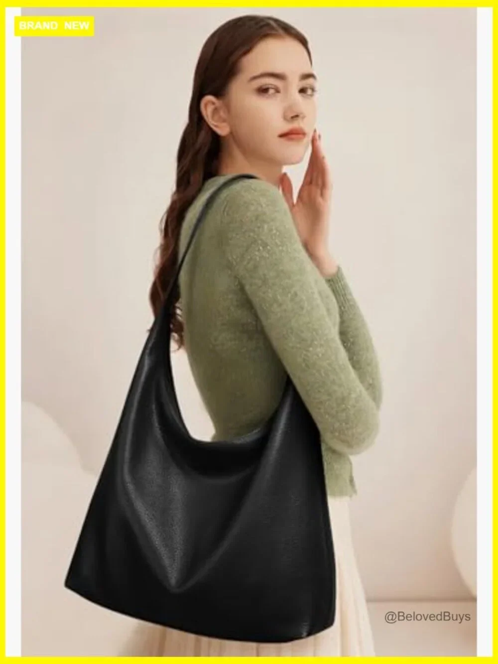 Vegan Leather Hobo Tote Bag with Zipper, Large Capacity, Shoulder